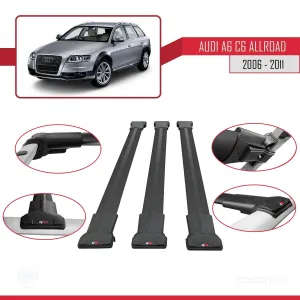 Audi A6 (C6) ALLROAD 2006-2011 Arası ile Uyumlu FLY Model Ara Atkı Tavan Barı SİYAH 3 ADET BAR - Görsel 5
