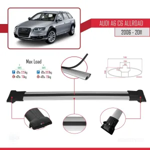 Audi A6 (C6) ALLROAD 2006-2011 Arası ile Uyumlu FLY Model Ara Atkı Tavan Barı GRİ 3 ADET BAR - Görsel 4