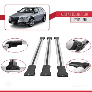 Audi A6 (C6) ALLROAD 2006-2011 Arası ile Uyumlu FLY Model Ara Atkı Tavan Barı GRİ 3 ADET BAR - Görsel 5