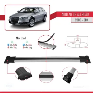 Audi A6 (C6) ALLROAD 2006-2011 Arası ile uyumlu FLY Model Ara Atkı Tavan Barı GRİ - Görsel 4
