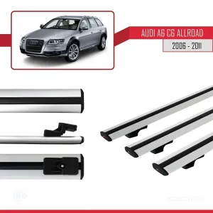 Audi A6 (C6) ALLROAD 2006-2011 Arası ile uyumlu Basic Model Ara Atkı Tavan Barı GRİ 3 ADET thumb 3