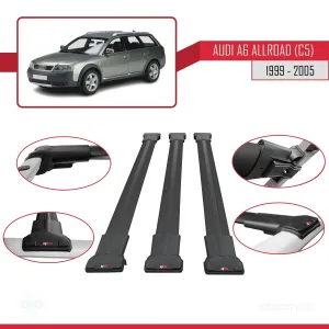 Audi A6 (C5) Allroad 1999-2005 Arası ile Uyumlu FLY Model Ara Atkı Tavan Barı SİYAH 3 ADET BAR thumb 5