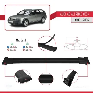 Audi A6 (C5) Allroad 1999-2005 Arası ile Uyumlu FLY Model Ara Atkı Tavan Barı SİYAH - Görsel 4