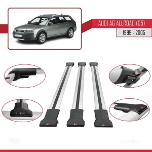 Audi A6 (C5) Allroad 1999-2005 Arası ile Uyumlu FLY Model Ara Atkı Tavan Barı GRİ 3 ADET BAR thumb 5