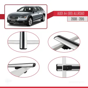 Audi A4 (B8) Allroad 2008-2015 Arası ile uyumlu Basic Model Ara Atkı Tavan Barı GRİ 3 ADET thumb 4