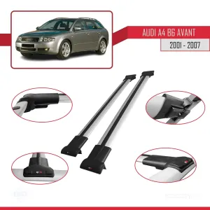 Audi A4 (B6) AVANT 2001-2007 Arası ile uyumlu FLY Model Ara Atkı Tavan Barı GRİ thumb 5