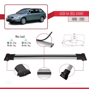 Audi A4 (B5) Avant 1996-2001 Arası ile uyumlu FLY Model Ara Atkı Tavan Barı GRİ thumb 4