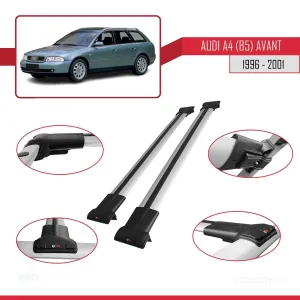 Audi A4 (B5) Avant 1996-2001 Arası ile uyumlu FLY Model Ara Atkı Tavan Barı GRİ thumb 5