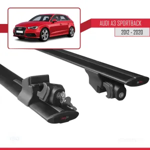 Audi A3 Sportback 2012-2020 Arası ile uyumlu HOOK Model Anahtar Kilitli Ara Atkı Tavan Barı SİYAH - Görsel 5