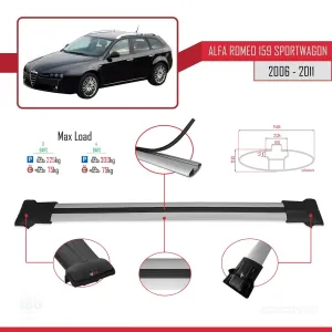 Alfa Romeo 159 SPORTWAGON 2006-2011 Arası ile Uyumlu FLY Model Ara Atkı Tavan Barı GRİ 3 ADET BAR - Görsel 4