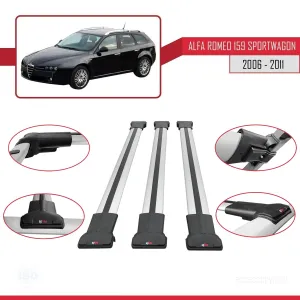 Alfa Romeo 159 SPORTWAGON 2006-2011 Arası ile Uyumlu FLY Model Ara Atkı Tavan Barı GRİ 3 ADET BAR - Görsel 5