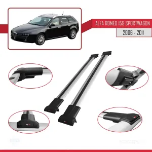 Alfa Romeo 159 SPORTWAGON 2006-2011 Arası ile uyumlu FLY Model Ara Atkı Tavan Barı GRİ - Görsel 5