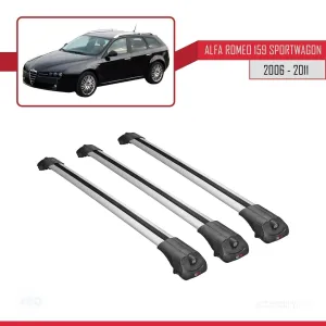 Alfa Romeo 159 SPORTWAGON 2006-2011 Arası ile uyumlu ACE-1 Ara Atkı Tavan Barı GRİ 3 ADET BAR thumb 3