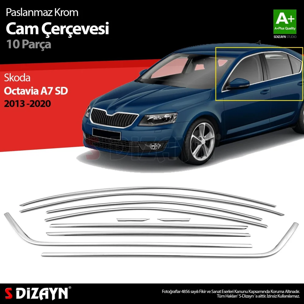Drs Tuning Skoda Octavia A7 SD Krom Cam Çerçeve Seti 10 Prç 2013-2020 A+ Kalite