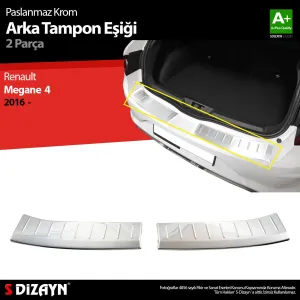 S-Dizayn Renault Megane 4 HB Krom Arka Tampon Eşiği 2016-2020Araca &Ouml;zel Krom Aksesuar&Uuml;r&uuml;n &Ouml;zellikleri:Krom &uuml;r&uuml;nler ara&ccedil; &uu
