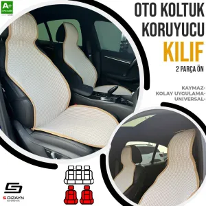Oto Koltuk Koruyucu Kılıf Krem Universal 2 Parça Ön A+ Kalite