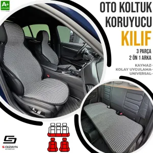 S-Dizayn Oto Koltuk Koruyucu Kılıf Çizgili Füme Beyaz Universal 2+1 Parça Ön Arka A+ Kalite thumb 1