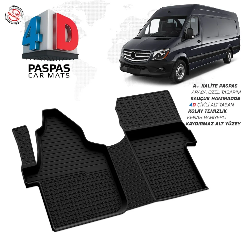 Mercedes Sprinter W906 4D Araca Özel Havuzlu Kauçuk Paspas 2006 Üzeri Ön Çift Koltuk