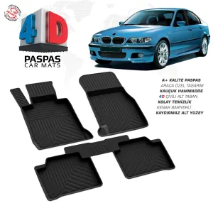 Bmw 3 Serisi E46 4D Araca Özel Havuzlu Kauçuk Paspas 1998-2005DRS Tuning kalitesiyle tanışın! Özel olarak BMW E46 model araçlar için üretilen bu ürün, otomobili