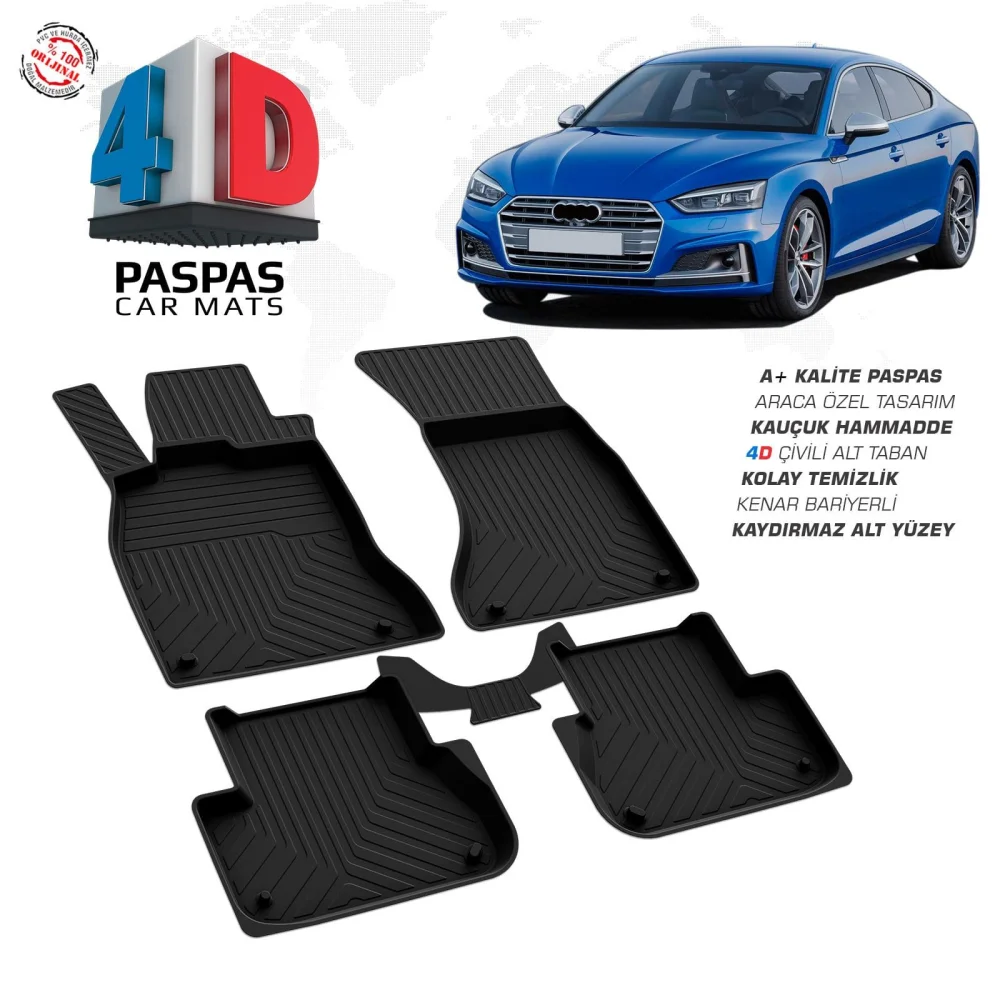 Drs Tuning Audi A5 4D Araca Özel Havuzlu Kauçuk Paspas 2017 ve Üzeri