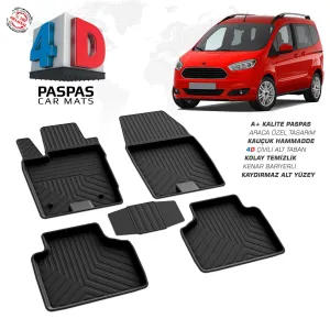 Ford Courier B460/B460 FL 2014-2023 4D Araca Özel Havuzlu Kauçuk Paspas Siyah
