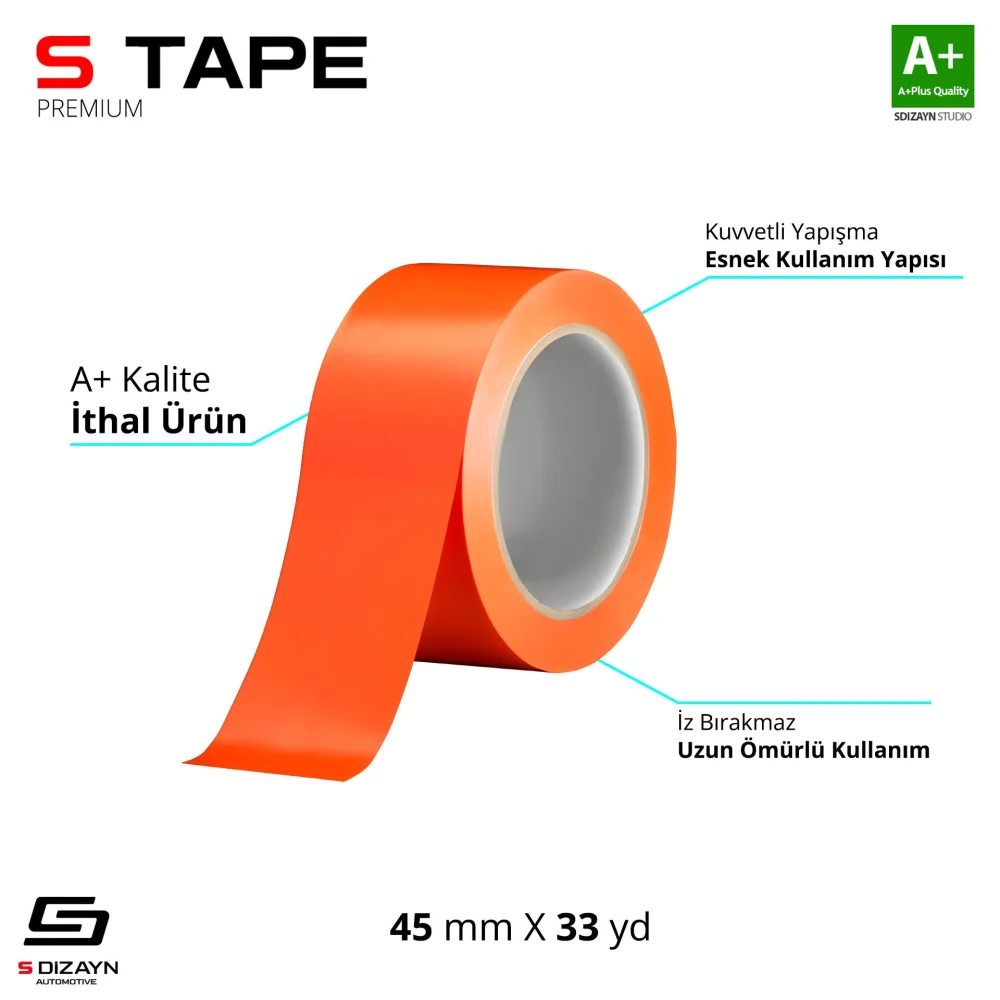 Drs Tuning Oto Cam - Montaj Bandı İthal Turuncu 45mm x 33 Yd A+Kalite