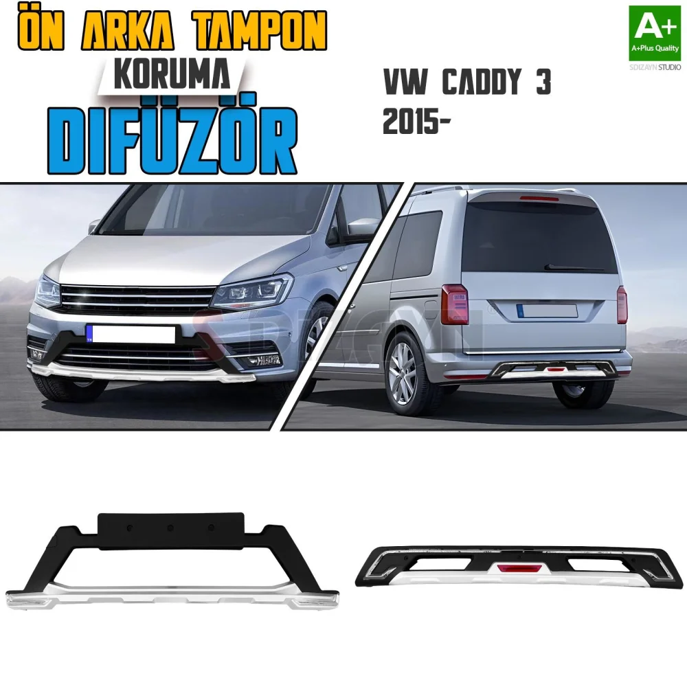 Drs Tuning VW Caddy 3 Ön ve Arka Tampon Koruma Difüzör Seti 2015-2020 A+ Kalite