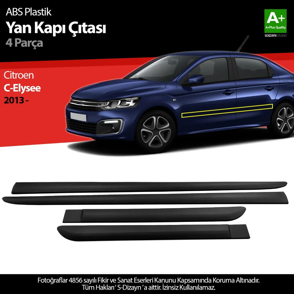 Drs Tuning Citroen C-Elysee ABS Plastik Yan Kapı Koruma Çıtası 2013-2017 A+ Kalite