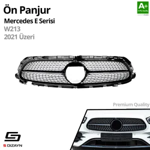 S-Dizayn Mercedes E-Class W213 Ön Panjur Parlak Siyah Piano Black Diamond Model 2021 Üzeri - Görsel 2