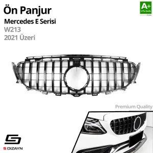 S-Dizayn Mercedes E-Class W213 Ön Panjur Parlak Siyah Piano Black GTR Model 2021 Üzeri - Görsel 2