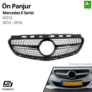 S-Dizayn Mercedes E-Class W212 Ön Panjur Parlak Siyah Piano Black Diamond Model 2014-2016 thumb 2