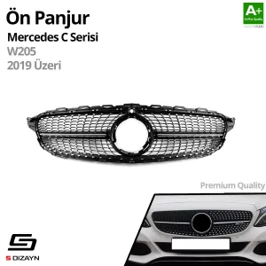 S-Dizayn Mercedes C-Class W205 Ön Panjur Parlak Siyah Piano Black Diamond Model 2019 Üzeri - Görsel 2