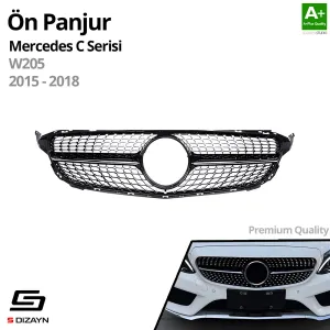 S-Dizayn Mercedes C-Class W205 Ön Panjur Parlak Siyah Piano Black Diamond Model 2015-2018 - Görsel 2