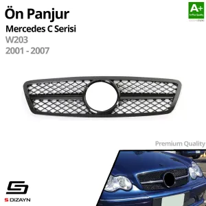 S-Dizayn Mercedes C-Class W203 Ön Panjur Parlak Siyah Krom AMG Model 2001-2007 thumb 2