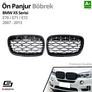 S-Dizayn Bmw X5 E70/E71/E72 Ön Panjur Böbrek Parlak Siyah Çerçeveli Krom Diamond Model 2007-2013 thumb 2