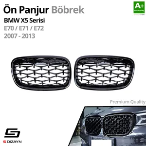 S-Dizayn Bmw X5 E70/E71/E72 Ön Panjur Böbrek Parlak Siyah Piano Black Diamond Model 2007-2013 - Görsel 2
