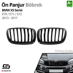 S-Dizayn Bmw X5 E70/E71/E72 Ön Panjur Böbrek Parlak Siyah Piano Black Düz Model 2007-2013 thumb 2