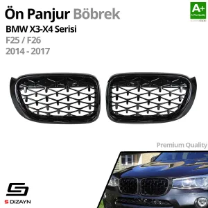 S-Dizayn Bmw X3-X4 F25/F26 Ön Panjur Böbrek Parlak Siyah Piano Black Diamond Model 2014-2017 thumb 2