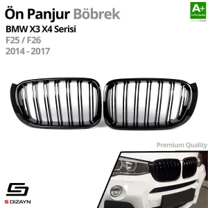 S-Dizayn Bmw X3-X4 F25/F26 Ön Panjur Böbrek Parlak Siyah Piano Black M X3X4 Model 2014-2017 thumb 2