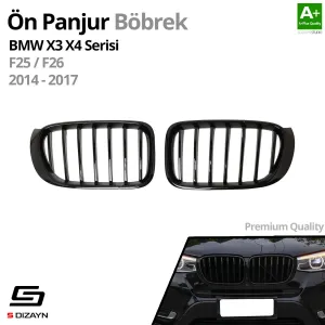 S-Dizayn Bmw X3-X4 F25/F26 Ön Panjur Böbrek Parlak Siyah Piano Black Düz Model 2014-2017 thumb 2