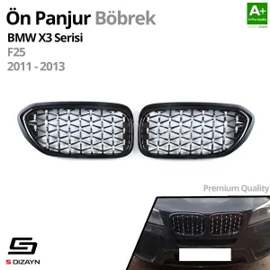 S-Dizayn Bmw X3 F25 Ön Panjur Böbrek Parlak Siyah Çerçeveli Krom Diamond Model 2011-2013 thumb 2