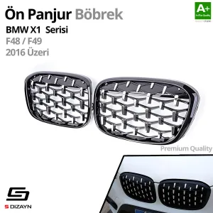 S-Dizayn Bmw X1 F48/F49 Ön Panjur Böbrek Parlak Siyah Çerçeveli Krom Diamond Model 2016 Üzeri thumb 2