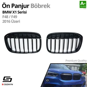 S-Dizayn Bmw X1 F48/F49 Ön Panjur Böbrek Parlak Siyah Piano Black Düz Model 2016 Üzeri thumb 2