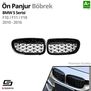 S-Dizayn Bmw 5 Serisi F10/F11/F18 Ön Panjur Böbrek Parlak Siyah Piano Black Diamond Model 2010-2016 thumb 2