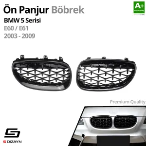 S-Dizayn Bmw 5 Serisi E60/E61 Ön Panjur Böbrek Parlak Siyah Piano Black Diamond Model 2003-2009 thumb 2