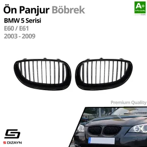 S-Dizayn Bmw 5 Serisi E60/E61 Ön Panjur Böbrek Parlak Siyah Piano Black Düz Model 2003-2009 - Görsel 2