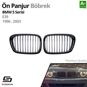 S-Dizayn Bmw 5 Serisi E39 Ön Panjur Böbrek Parlak Siyah Piano Black Düz Model 1996-2003 - Görsel 2