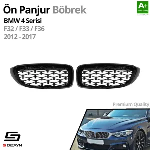 S-Dizayn Bmw 4 Serisi F32/F33/F36 Ön Panjur Böbrek Parlak Siyah Piano Black Diamond Model 2012-2017 thumb 2
