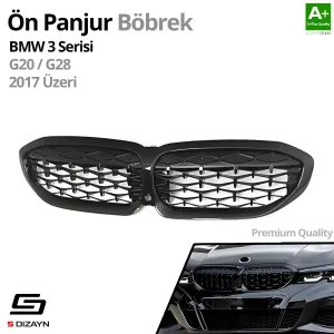 BMW 3 Serisi 2019-Günümüz (G20) G28 Ön Panjur Böbrek Parlak Siyah Piano Black Diamond Model - Görsel 2