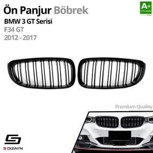 S-Dizayn Bmw 3 Serisi GT F34 GT Ön Panjur Böbrek Parlak Siyah Piano Black M3 Model 2012-2017 thumb 2